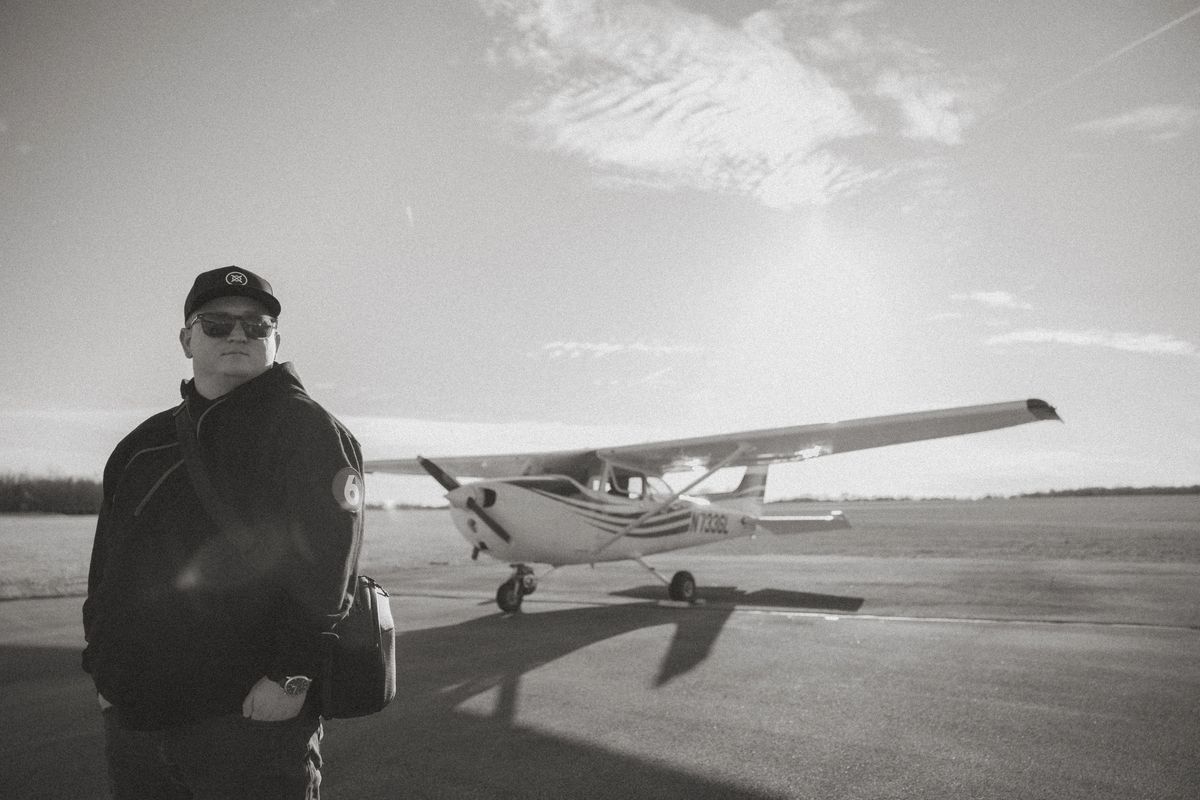 Kyle Newsom with aircraft